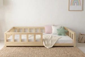 Drewniane łóżko podłogowe z barierkami 200x120 ▪ Svala