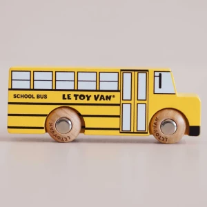 Autobus Szkolny Drewniany Żółty Retro Rufus Le Toy Van FSC 2+