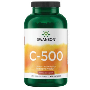 SWANSON Witamina C 500mg z dziką różą (rose hips) 400 kapsułek