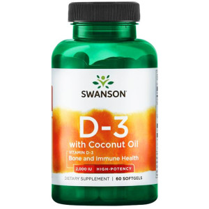 SWANSON Witamina D3 2000IU z OLEJEM Z KOKOSA 60 kapsułek - suplement diety