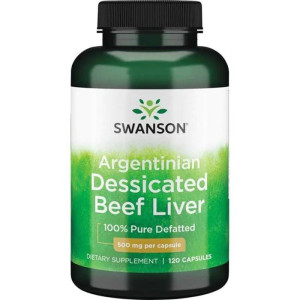 SWANSON Argentinian Desiccated Beef Liver 500 mg 120 kapsułek 100% odtłuszczona i wysuszona wątroba wołowa