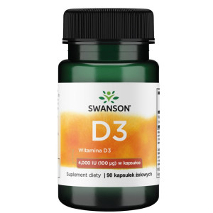 SWANSON Witamina D3 4000IU D-3 - suplement diety - 90 kapsułek żelowych