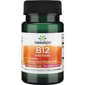 SWANSON WITAMINA B-12 1000mcg Lozenges- Vitamin B12 1000 µg 100 tabletek do ssania o smaku truskawkowym
