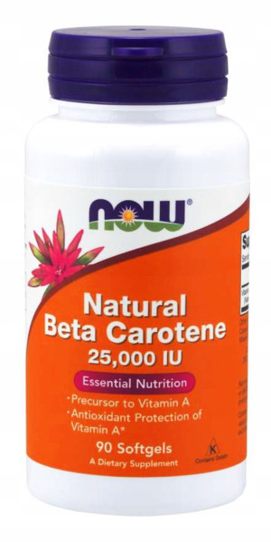 NOW Foods Beta Karoten 25 000 IU Beta Carotene Pro Witamina A 90 kapsułek żelowych