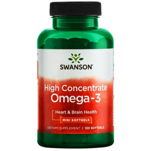 SWANSON Omega-3 High Concentrate 120 kapsułek Żelowych mini - suplement diety