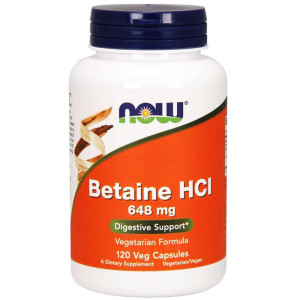 NOW Foods BETAINE HCl 648 mg 120 wegetariańskich kapsułek BETAINA