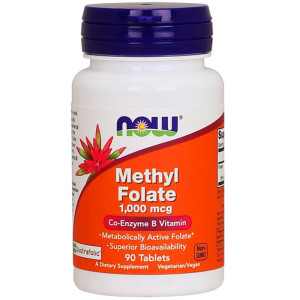 NOW Foods Methyl Folate 1000mcg FOLIANY - Kwas Foliowy - Quatrefolic - suplement diety - 90 tabletek