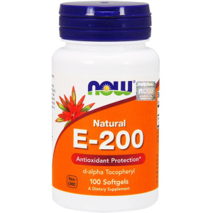 NOW Foods WITAMINA E-200 Natural naturalna D-alpha Tocopheryl - 100 kapsułek Żelowych