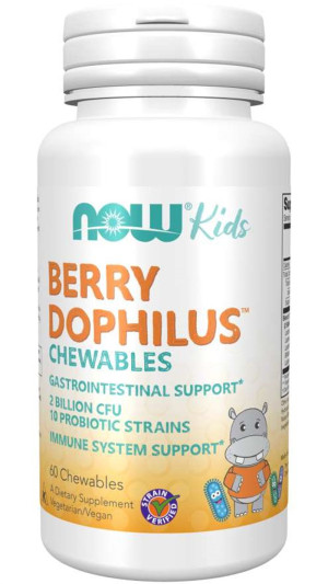 x NOW Foods BerryDophilus PROBIOTYK DLA DZIECI 2 Billion, 10 szczepów bakterii probiotycznych 60 tabletek do ssania SMAK JAGODOWY- suplement diety - p