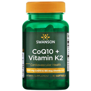 SWANSON Koenzym Q10 CoQ10 100mg + witamina K2 180 mcg 60 kapsułek Coenzyme Q10
