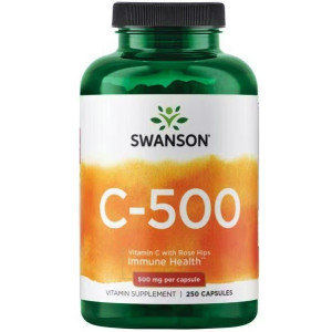 SWANSON Witamina C  z dziką różą 500mg 250 kaps (kwas l-askorbinowy) Vitamin C with Rose Hips - suplement diety