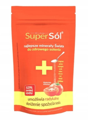 Polskie Warzelnie Soli SUPER SÓL spożywcza ZDROWA zawiera 53% MNIEJ SODU 500 g WIĘCEJ MINERAŁÓW