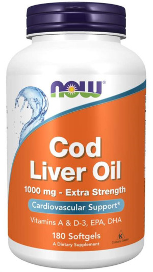 Now Foods COD LIVER OIL- TRAN - PODWÓJNA MOC aŻ 1000mg DHA EPA - suplement diety - 180 kapsułek Żelowych