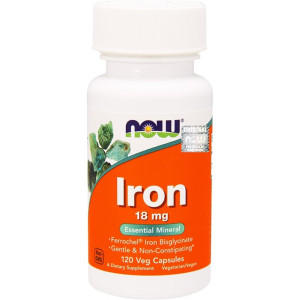 NOW Foods IRON 18mg ŻELAZO 120 kapsułek wegetariańskich
