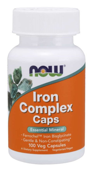 NOW Foods IRON COMPLEX CAPS Żelazo Chelat Kompleks - 100 kapsułek