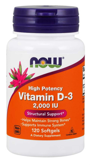 NOW Foods Witamina D3 2000 IU  D-3 - suplement diety- 120 kapsułek żelowych