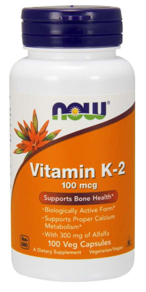 NOW Foods Witamina K2 100mcg z lucerną 100 wegetariańskich kapsułek - suplement diety