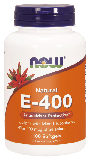 NOW Foods WITAMINA E-400 Naturalna NATURAL- & SELENIUM  selen- z mieszanką tokoferoli- 100 kapsułek Żelowych