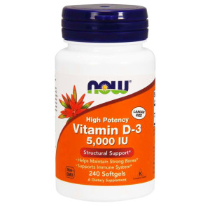 NOW Foods Witamina D3 5000 IU 240 kapsułek Żelowych- suplement diety