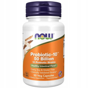 NOW Foods PROBIOTIC-10 50 Billion PROBIOTYK aŻ 50 miliardów jednostek 10 Szczepów - suplement diety - 50 kapsułek wegetariańskich