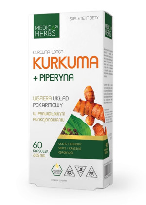 Medica Herbs KURKUMA + PIPERYNA - CURCUMA longa PLUS PIPERYNE 600mg 60 kapsułek