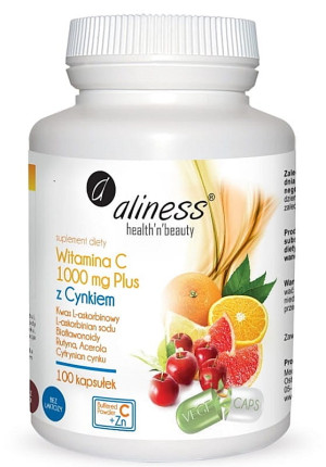 Aliness Witamina C 1000 mg Plus z Cynkiem 100 kapsułek vege buforowana bioflawonoidy rutyna acerola