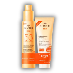 NUXE Sun Mleczko do opalania twarzy i ciała SPF50 (spray) GRASTIS Źel pod prysznic po opalaniu ciało i włosy