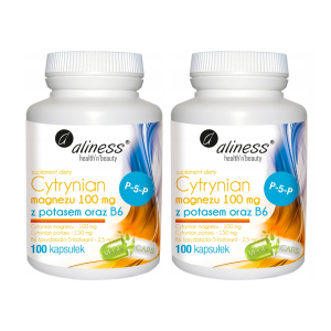 [Zestaw] 2x Aliness Cytrynian Magnezu 100mg z POTASEM oraz B6 100 kapsułek P-5-P MAGNEZ