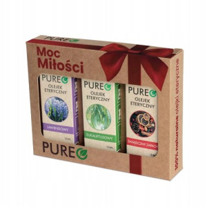 Pureo Moc Miłości zestaw naturalnych olejków eterycznych eukaliptusowy, lawendowy, świąteczny zapach 3 x 10 ml