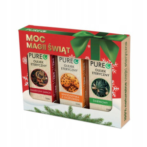 Pureo MOC MAGII ŚWIĄT zestaw naturalnych olejków eterycznych świerkowy, mandarynka z goździkiem, świąteczny zapach 3 x 10 ml