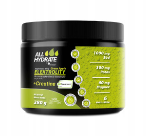 Aliness ALLHydrate Elektrolity + Creatine Green Apple 380 g 40 porcji kreatyna Creapure smak zielone jabłko zero cukru zero kalorii keto monohydrat kr