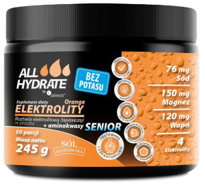 Aliness ALLHydrate Elektrolity Senior Bez Potasu + Aminokwasy Orange 245 g 50 porcji proszek smak pomarańcza zero cukru zero kalorii keto