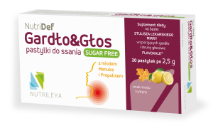 NUTRILEYA NutriDef Gardło Głos 20 szt Miód Cytryna Eukaliptus pastylki do ssania 20 szt Smak mięty - BEZ CUKRU