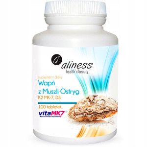 Aliness Wapń z muszli ostryg z K2 MK7 i D3 100 tabletek