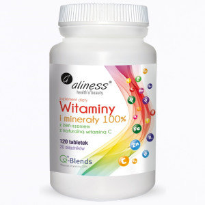 Aliness Witaminy i Minerały 100% 120 kapsułek z żeń-szeniem i naturalną witaminą C