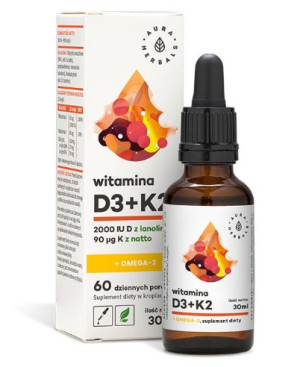 Aura Herbals Witamina D3 2000IU + K2 Omega 3 KROPLE 30ml