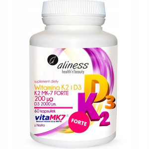 Aliness Witamina K2 MK-7 Forte 200 µg z Natto i D3 2000 IU 60 kapsułek naturalna