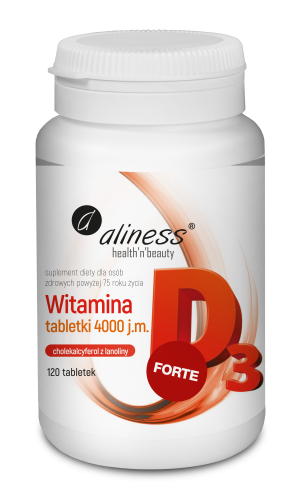Aliness Witamina D3 Forte 4000 j.m. 120 tabletek suplement diety dla seniorów oraz osób z nadwagą