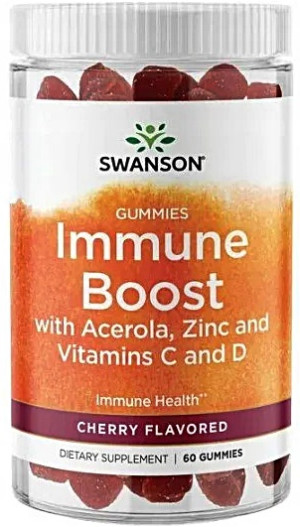 SWANSON Immune Boost Żelki wzmacniające odporność z cynkiem witaminami C i D i acerolą 60 szt. smak wiśniowy
