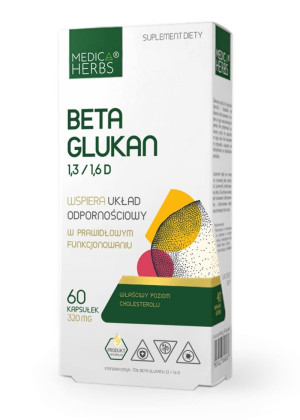 Medica Herbs BETA GLUCAN standaryzowany do 70% 1,3/1,6 286mg - 60 kapsułek BETA GLUKAN