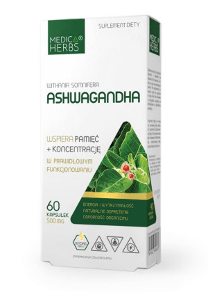Medica Herbs ASHWAGANDHA ekstrakt -Aszwaganda  450mg 60 kapsułek