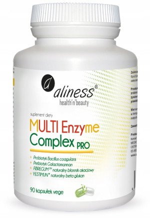 Aliness MULTI Enzyme Complex PRO 90 kapsułek vege kompleks roślinnych enzymów trawiennych probiotyk prebiotyk enzymy