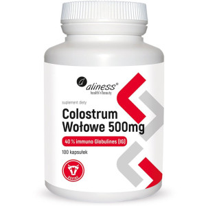 Aliness Colostrum Wołowe IG 40% 500 mg 100 kapsułek kolostrum siara