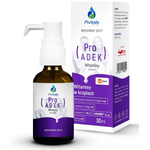 Aliness Avitale proADEK krople 30 ml witaminy ADEK zestaw wszystkich witamin rozpuszczalnych w tłuszczach A + D3 + E + K2 MK-7