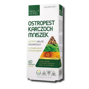 Medica Herbs OSTROPEST KARCZOCH MNISZEK - MIESZANKA ZIOŁOWA Milk Thistle Artichoke Dandelion  540 mg 60 kapsułek