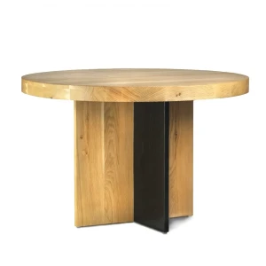 Stół Rosto okrągły drewniany - Stół Rosto okrągły drewniany - szczotkowany / śr. 120 cm / Kasztanowy / wkładka 70 cm