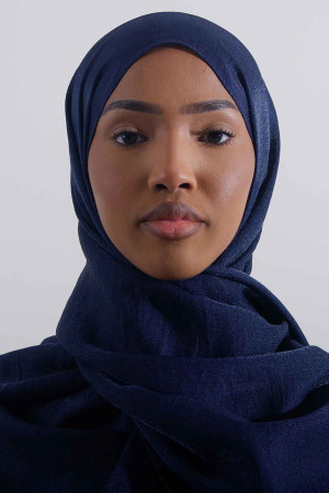 Twinkle Hijab In Navy Blue | Semi Two-Toned Fabric | Radiant Shine | Elegant and Glamorous | Perfect for Any Occasion| Rabaya