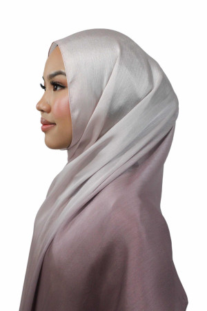 Glossy Silk Ombre Hijab In White & Grey | Occasional & Comfortable Hijabs for Women | Modest Fashion & Clothing | Rabaya