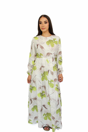 Petal Print Maxi Dress In Green - 46 | Modest Fashion & Clothing | Rabaya