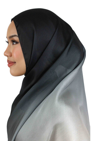 Glossy Silk Ombre Hijab In Black & Grey | Occasional & Comfortable Hijabs for Women | Modest Fashion & Clothing | Rabaya